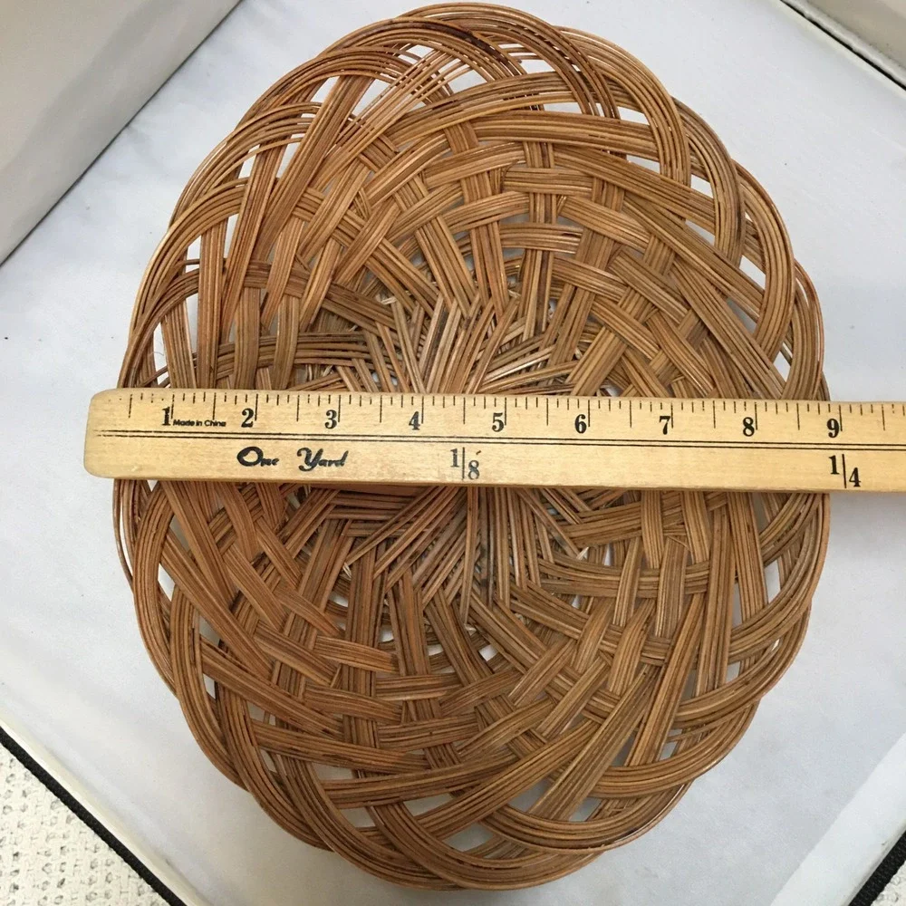 Woven Wicker Basket Home Decor Medium Brown Oval Open Weave Cottagecore